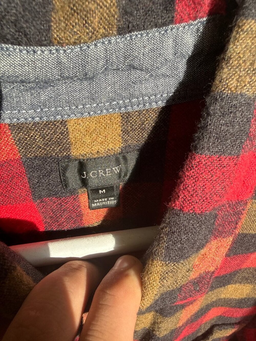 J.Crew Mens Flannel Button Down Shirt Red Green Tan Plaid Suede Elbow Patches Si